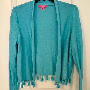 Lilly Pulitzer Faretta Aqua Tassel Cardigan